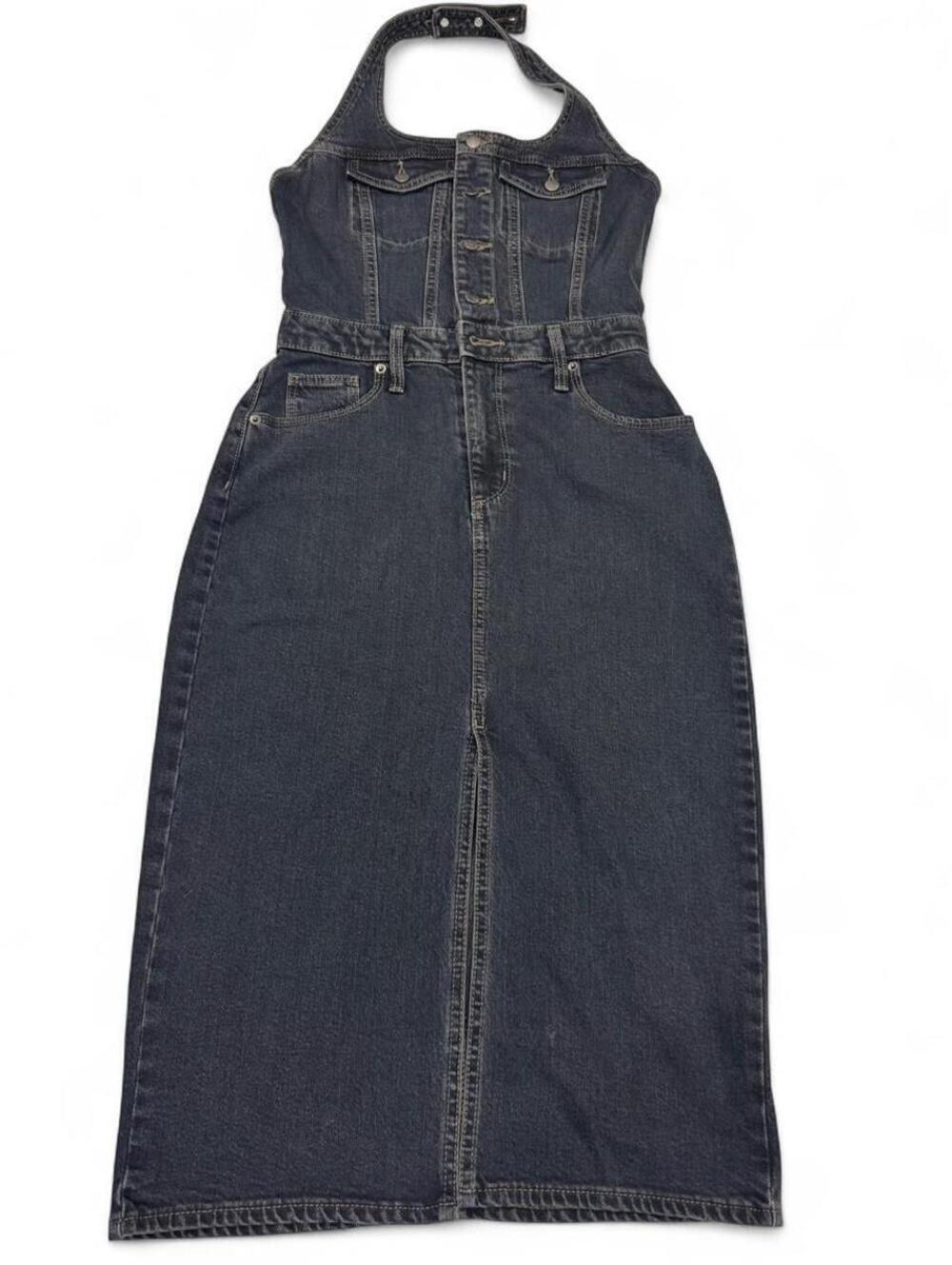 Black Denim Halter Midi Dress - Size Medium